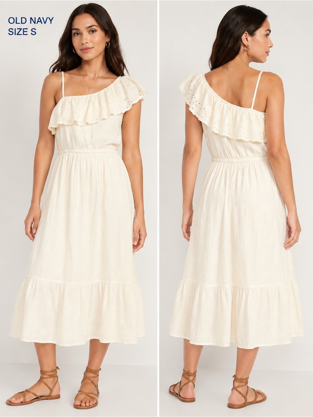 Old Navy Cream One Shoulder Eyelet Midi Dress Size S Boho Summer feminine style